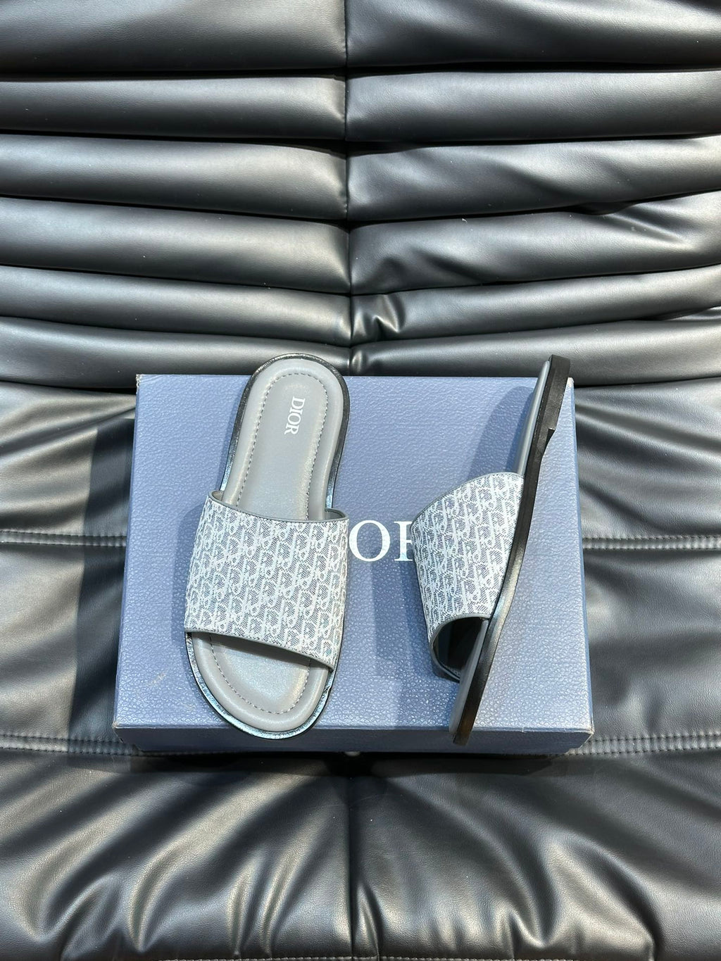 CD SLIDE ALIDAS SLIPPER SAGE JACQUARD AND CALFSKIN