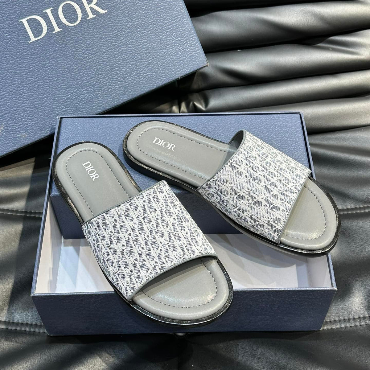 CD SLIDE ALIDAS SLIPPER SAGE JACQUARD AND CALFSKIN