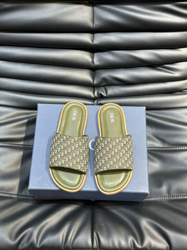 CD SLIDE ALIDAS SLIPPER OLIVE JACQUARD AND CALFSKIN