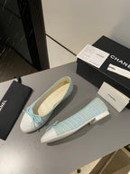 ballet flat cloud blue embroidered fabric white calfskin
