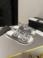 dad sandal mule striped black white fabric calfskin