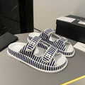 dad sandal mule striped black white fabric calfskin