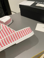 dad sandal mule striped pink white fabric calfskin