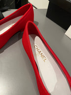 ballet flat red embroidered fabric