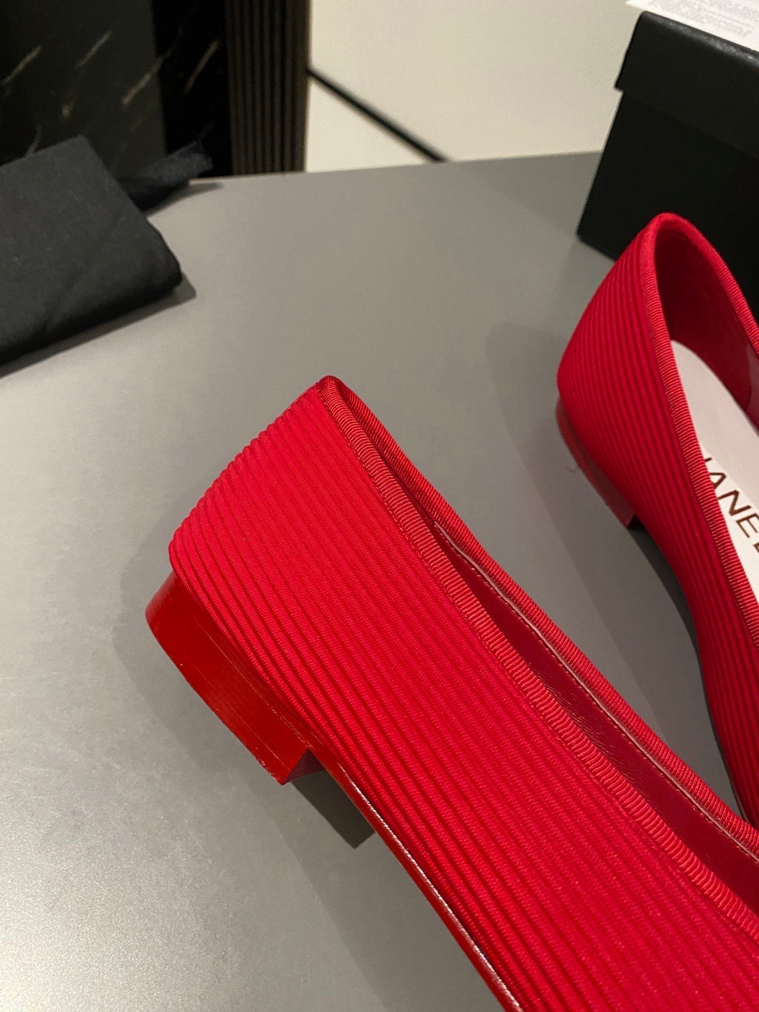 ballet flat red embroidered fabric