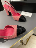 CC Slingback 95mm Pink Red Tweed Fabric
