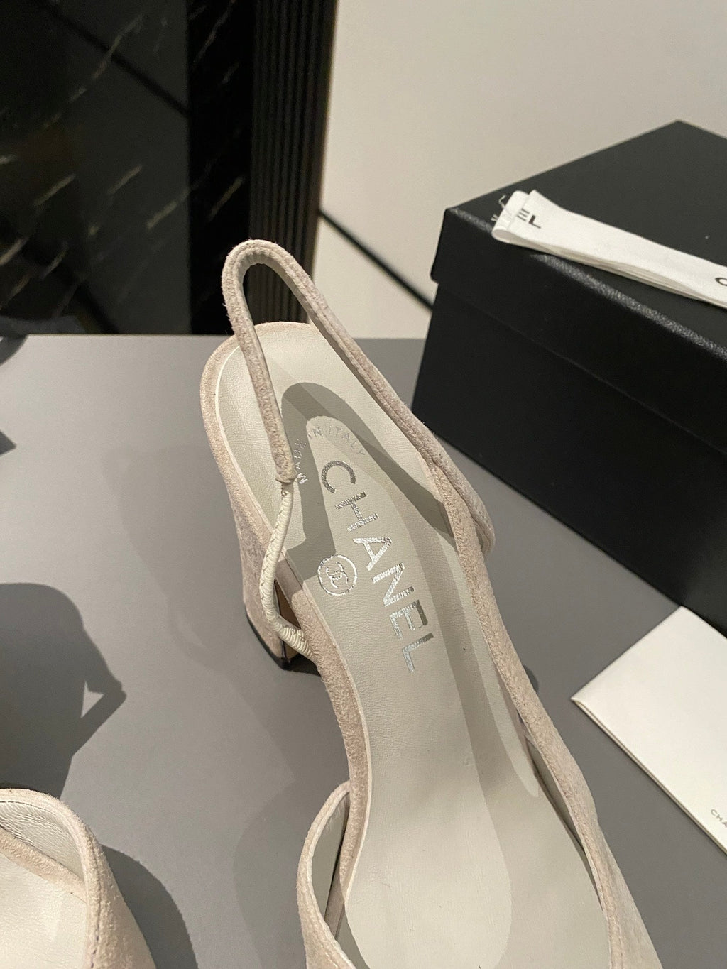 CC Slingback 95mm Light Beige Purple Suede