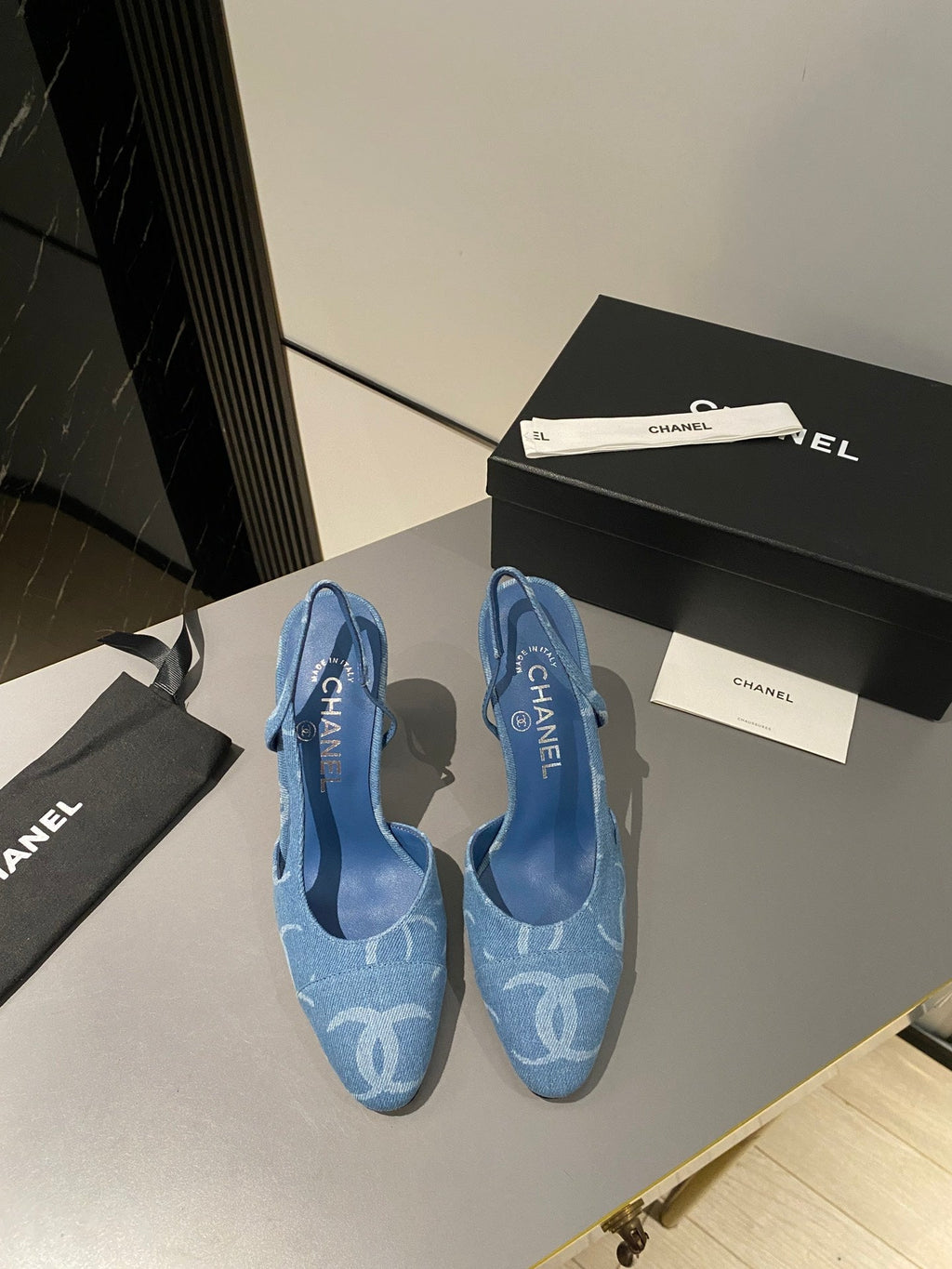 CC Slingback 95mm Light Blue Denim Fabric