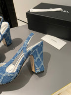 CC Slingback 95mm Dark Blue Tassel Denim Fabric