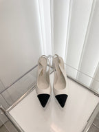 CC Slingback 95mm White Lambskin And Denim Fabric