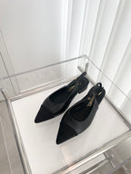 CC Slingback 15mm Black Lambskin And Denim Fabric