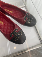 CC Ballet Flats 10mm Burgundy Black Quilted Lambskin