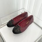 CC Ballet Flats 10mm Burgundy Black Quilted Lambskin
