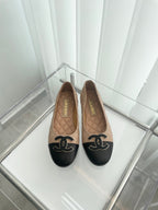 CC Ballet Flats 10mm Beige Black Quilted Lambskin