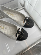CC Ballet Flats 10mm White Black Quilted Lambskin