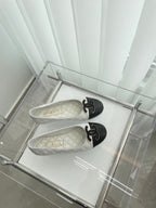 CC Ballet Flats 10mm White Black Quilted Lambskin