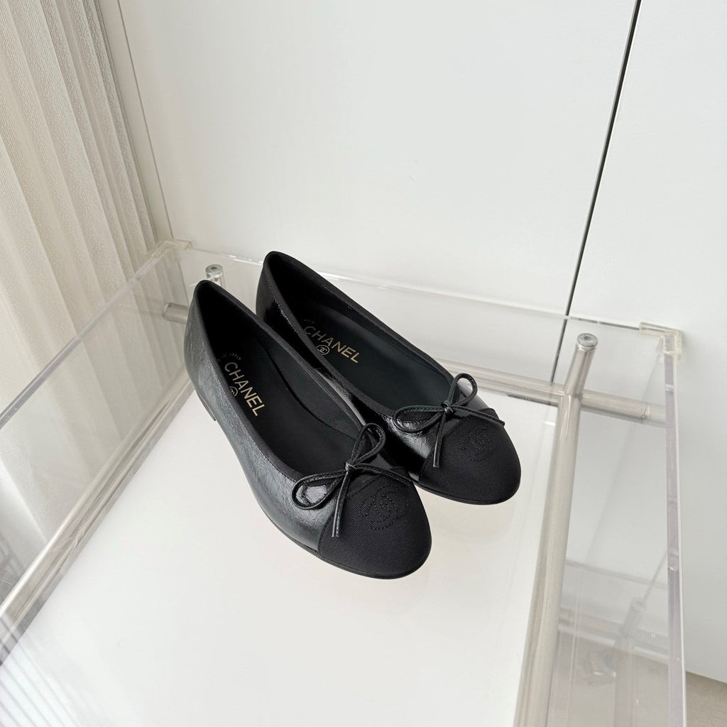 Chanel 2026 Ballet Flat Black Canvas Leather 697397
