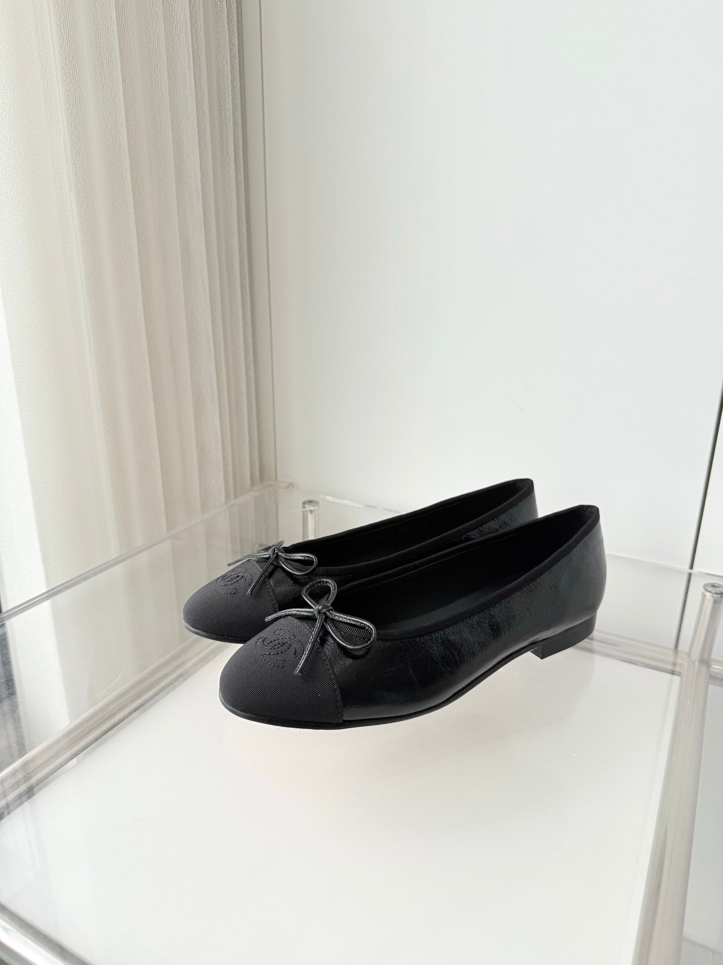 Chanel 2026 Ballet Flat Black Canvas Leather 697397