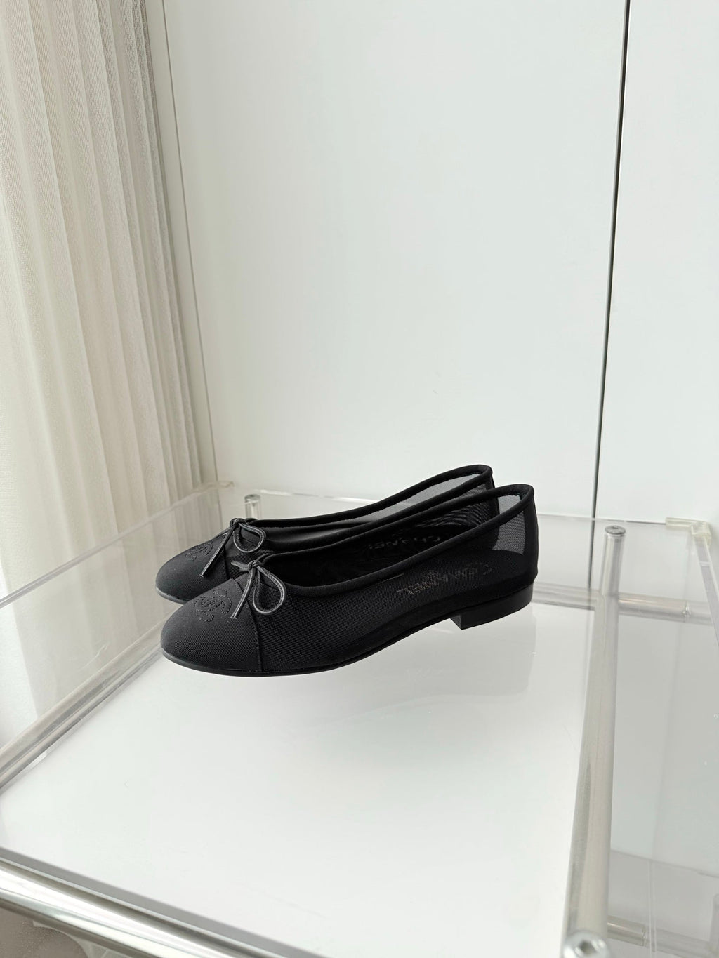 Chanel 2026 Ballet Flat Black Mesh Canvas 697398