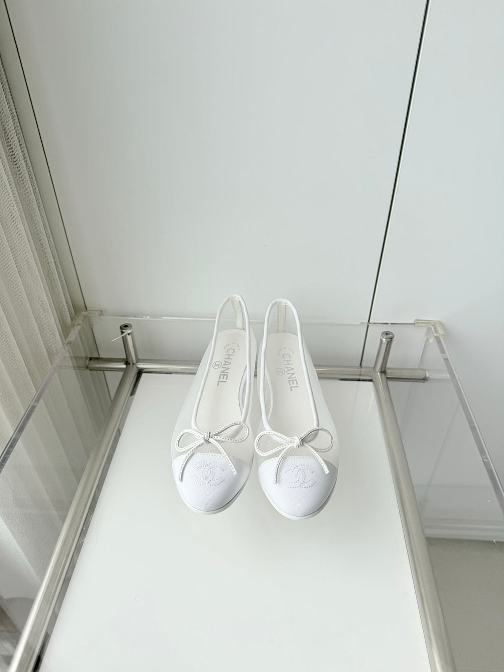 Chanel 2026 Ballet Flat White Mesh Canvas 697399