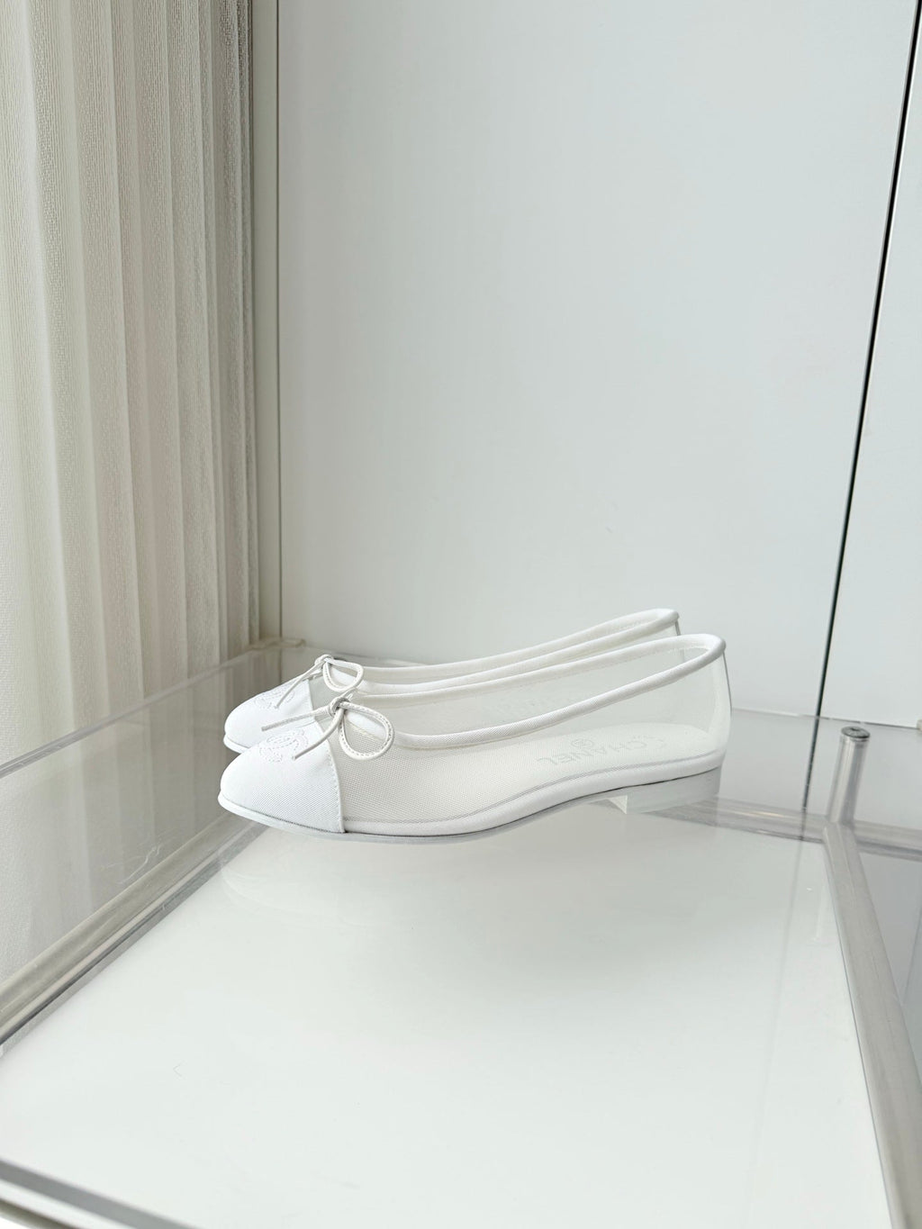 Chanel 2026 Ballet Flat White Mesh Canvas 697399