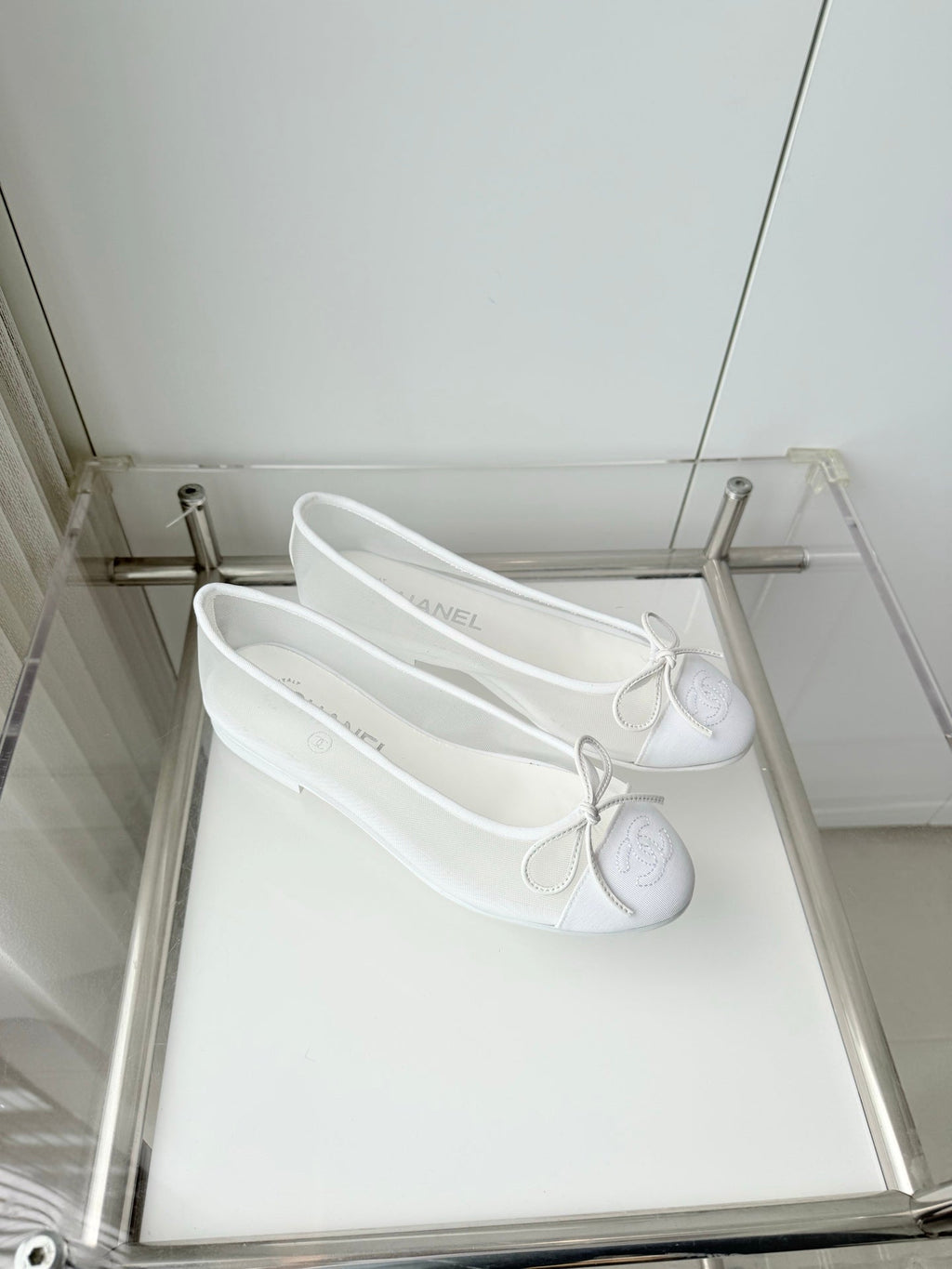 Chanel 2026 Ballet Flat White Mesh Canvas 697399
