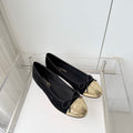 Chanel 2026 Ballet Flat Black Gold Velvet Lambskin 697401