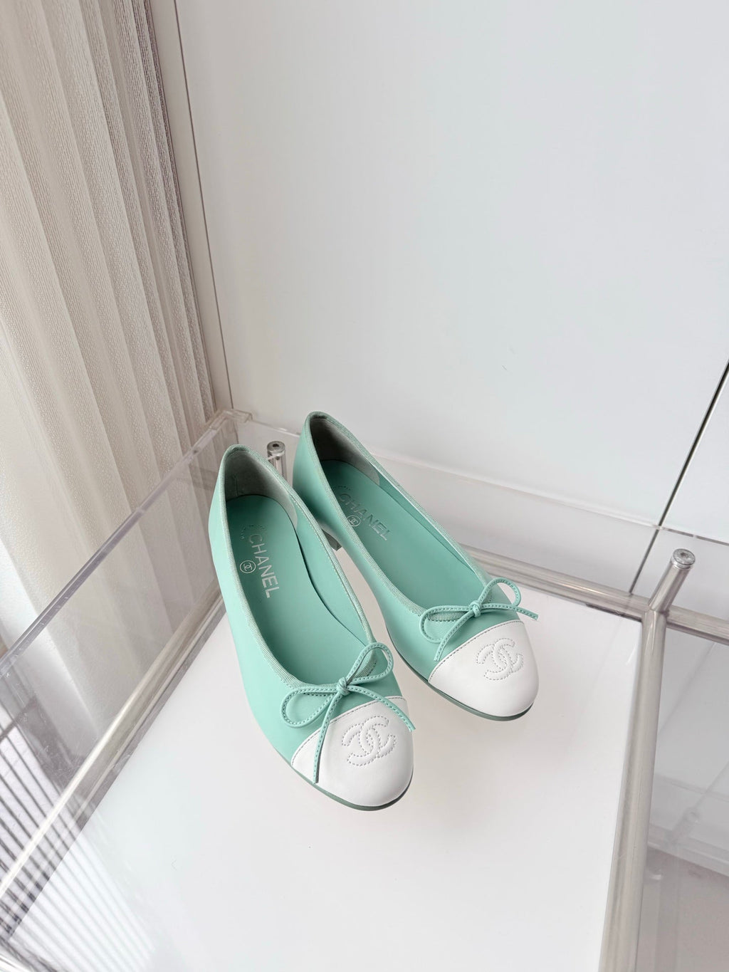 Chanel 2026 Ballet Flat Mint Green White Lambskin 697402