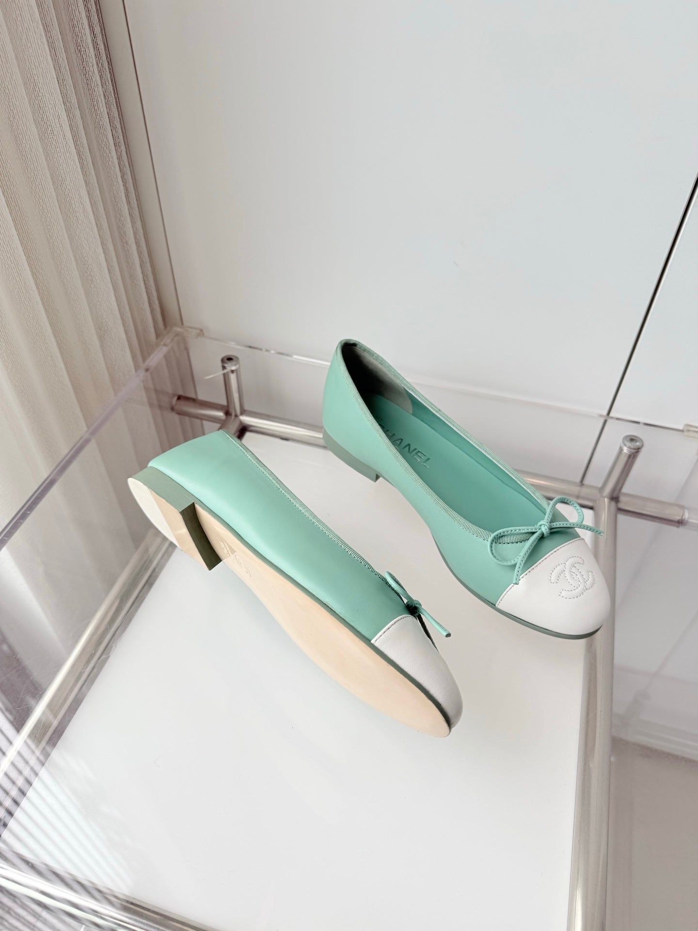 Chanel 2026 Ballet Flat Mint Green White Lambskin 697402