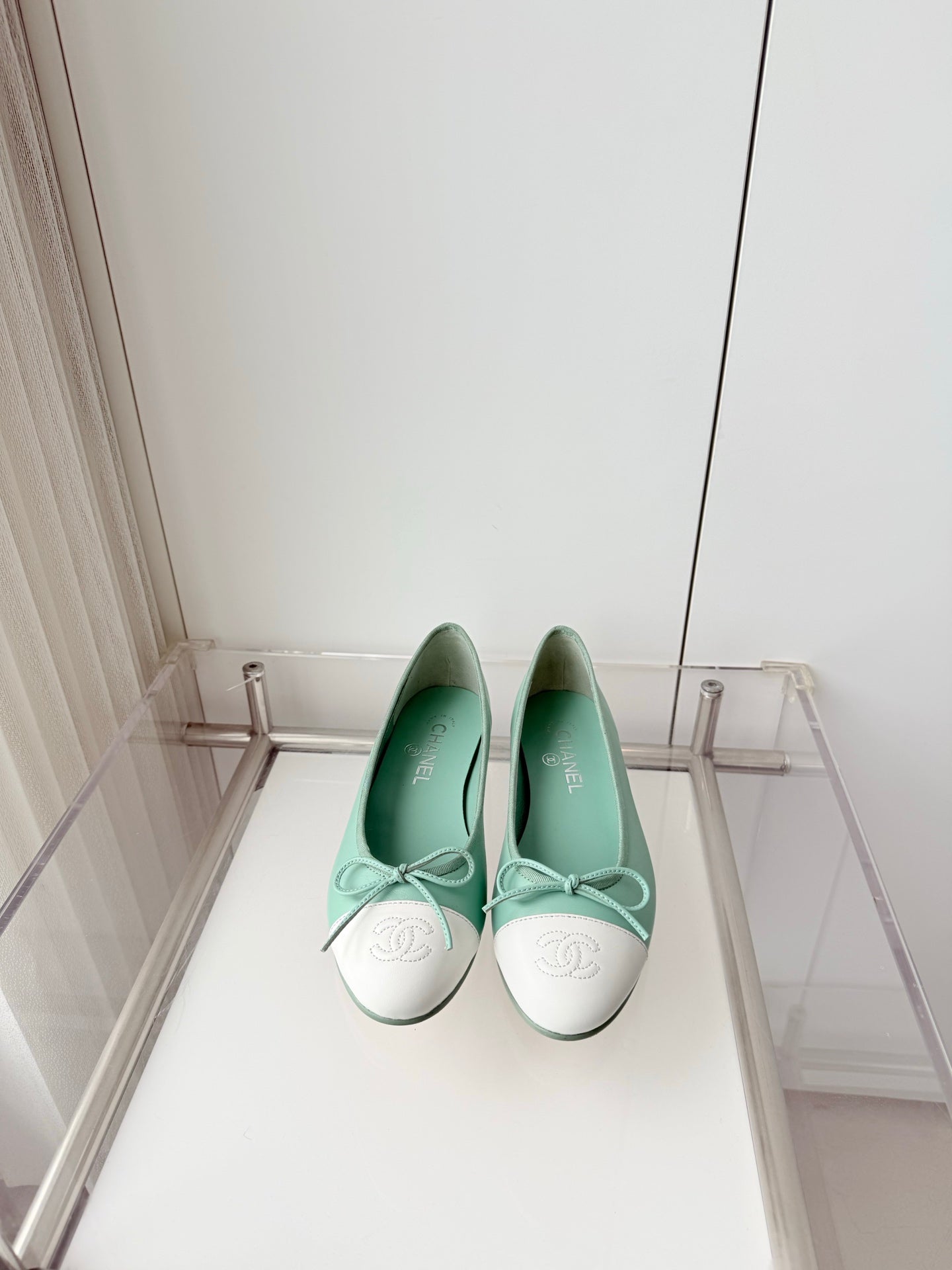 Chanel 2026 Ballet Flat Mint Green White Lambskin 697402