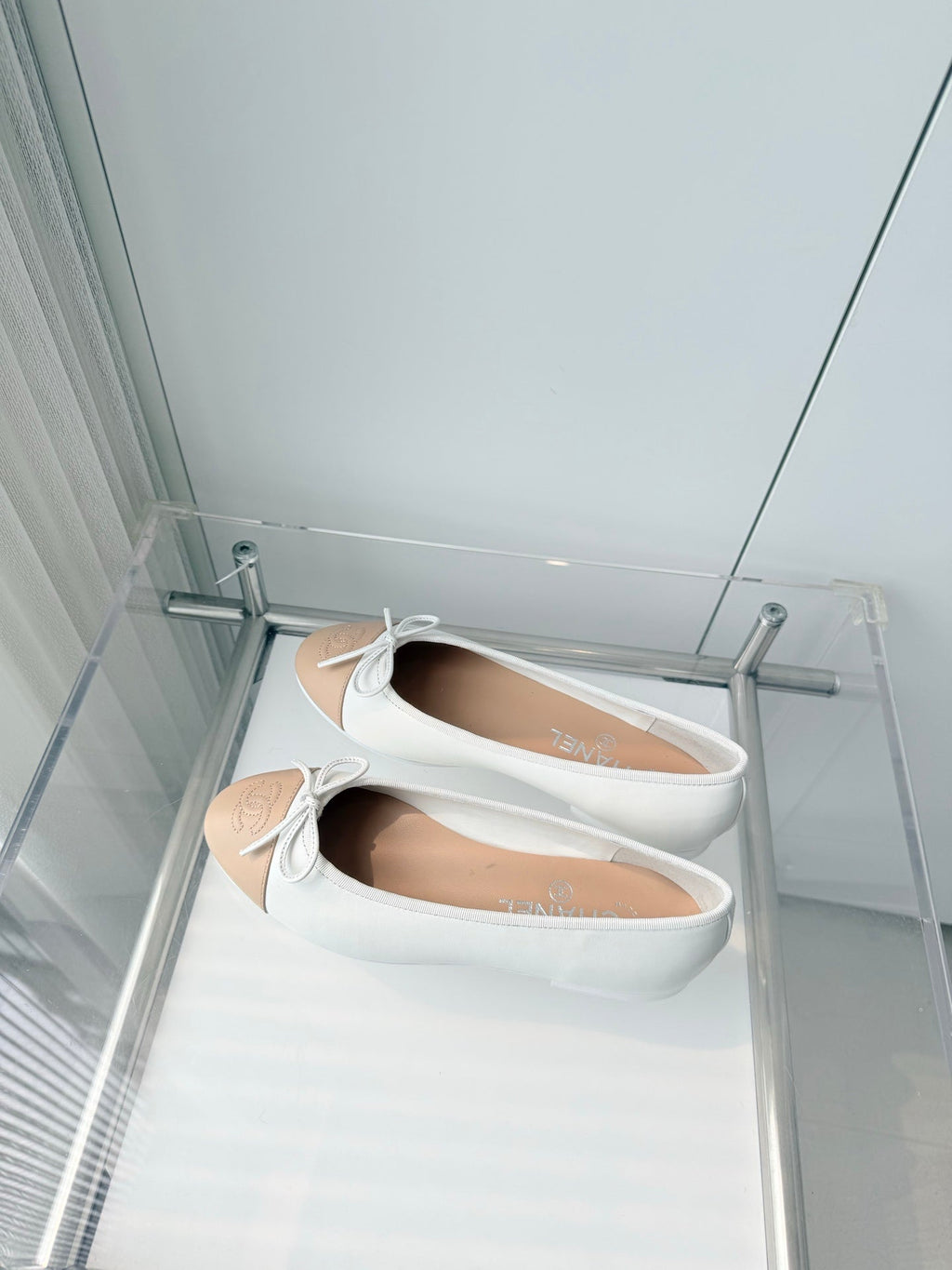 Chanel 2026 Ballet Flat Beige White Lambskin 697405