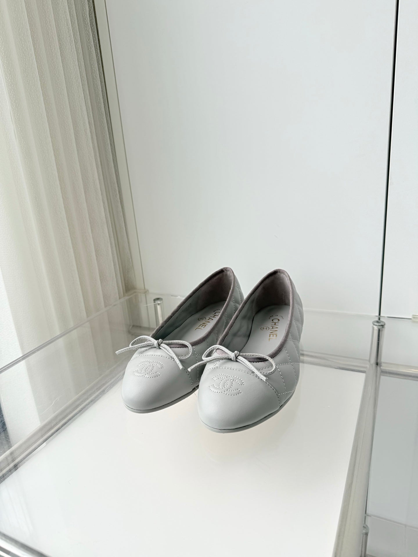Chanel 2026 Ballet Flat Grey Quited Lambskin 697405