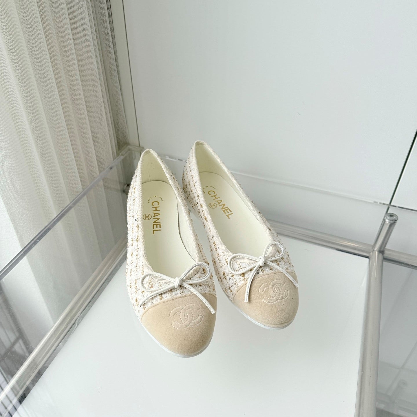 Chanel 2026 Ballet Flat Ivory Tweed Lambskin 697407
