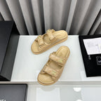 dad sandals beige patent lambskin mules