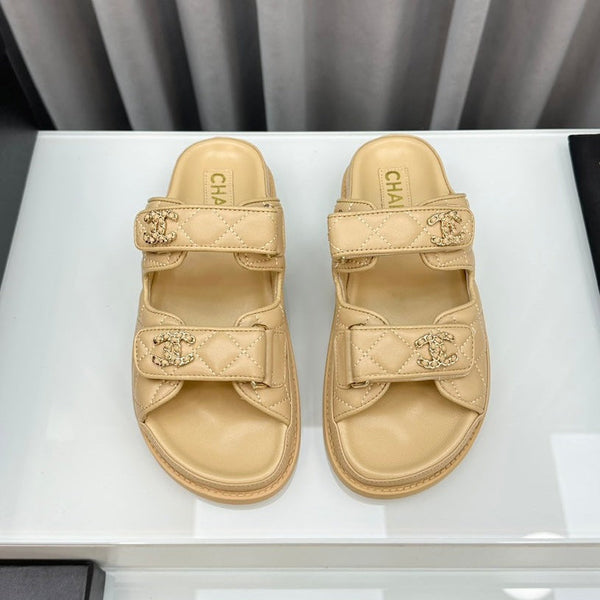 dad sandals beige lambskin mules