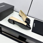 ballet flat flower beige calfskin black patent calfskin