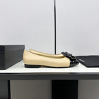 ballet flat flower beige calfskin black patent calfskin