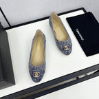 cc ballet flat blue with white stripe denim 166816