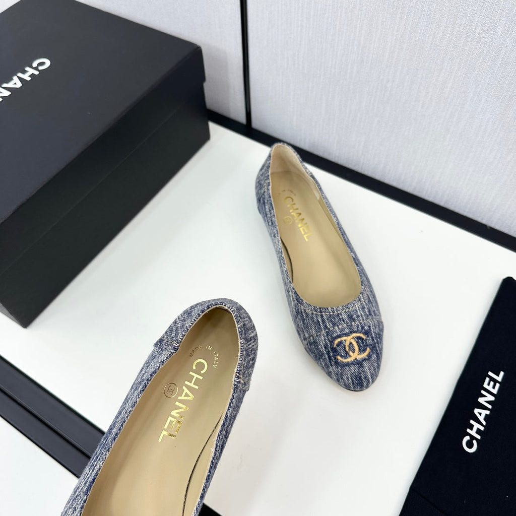 cc ballet flat blue with white stripe denim 166816