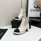 CC FW 25 Platform Ankle Boots Cream Black Patent and Quilted Leather 532620