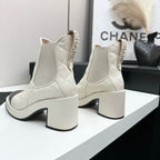 CC FW 25 Platform Ankle Boots Cream Black Patent and Quilted Leather 532620