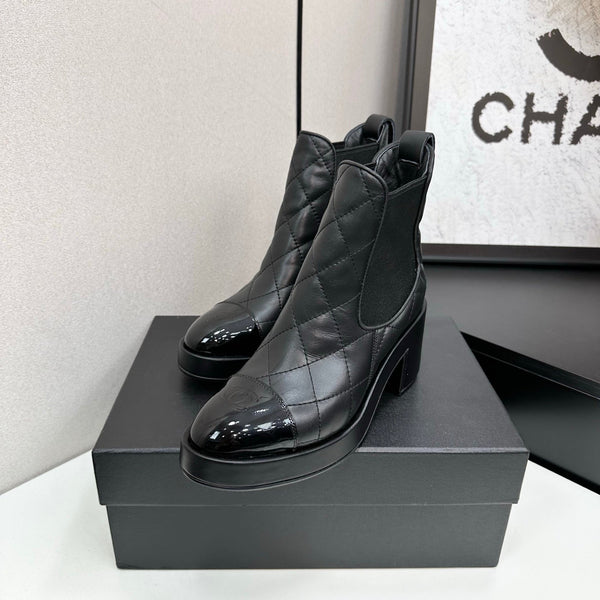 CC FW 25 Platform Ankle Boots  Black Patent and Quilted Leather 532621