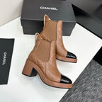 CC FW 25 Platform Ankle Boots  Brown Black Patent and Quilted Leather 532622