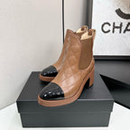 CC FW 25 Platform Ankle Boots  Brown Black Patent and Quilted Leather 532622
