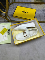 FENDI LOAFERS IN WHITE LAMBSKIN GOLD BUCKLE
