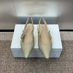 cd slingback flat gold green calfskin resin pearl