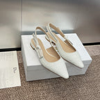 cd slingback flat embroidered cotton white calfskin resin pearl