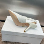 cd slingback pump 95 embroidered cotton white calfskin resin pearl