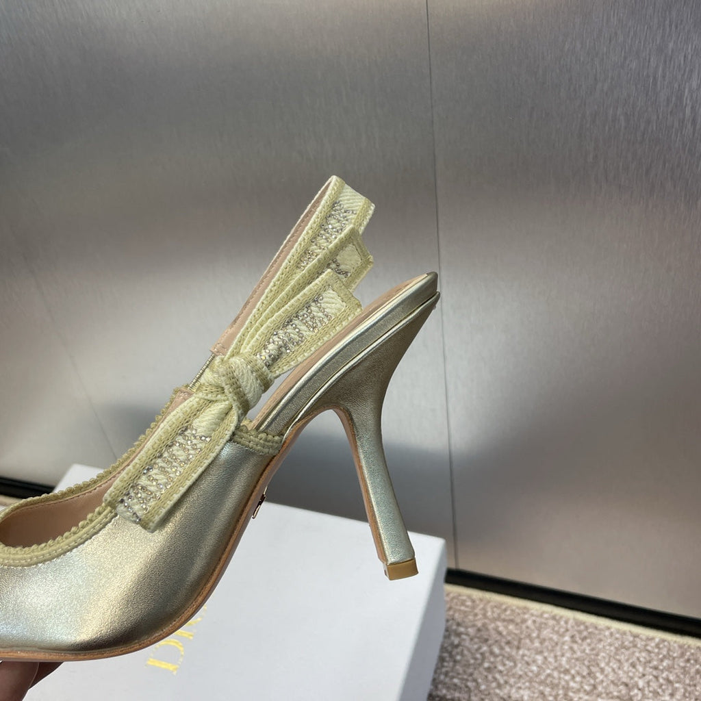 cd slingback pump 95 gold green cakfskin