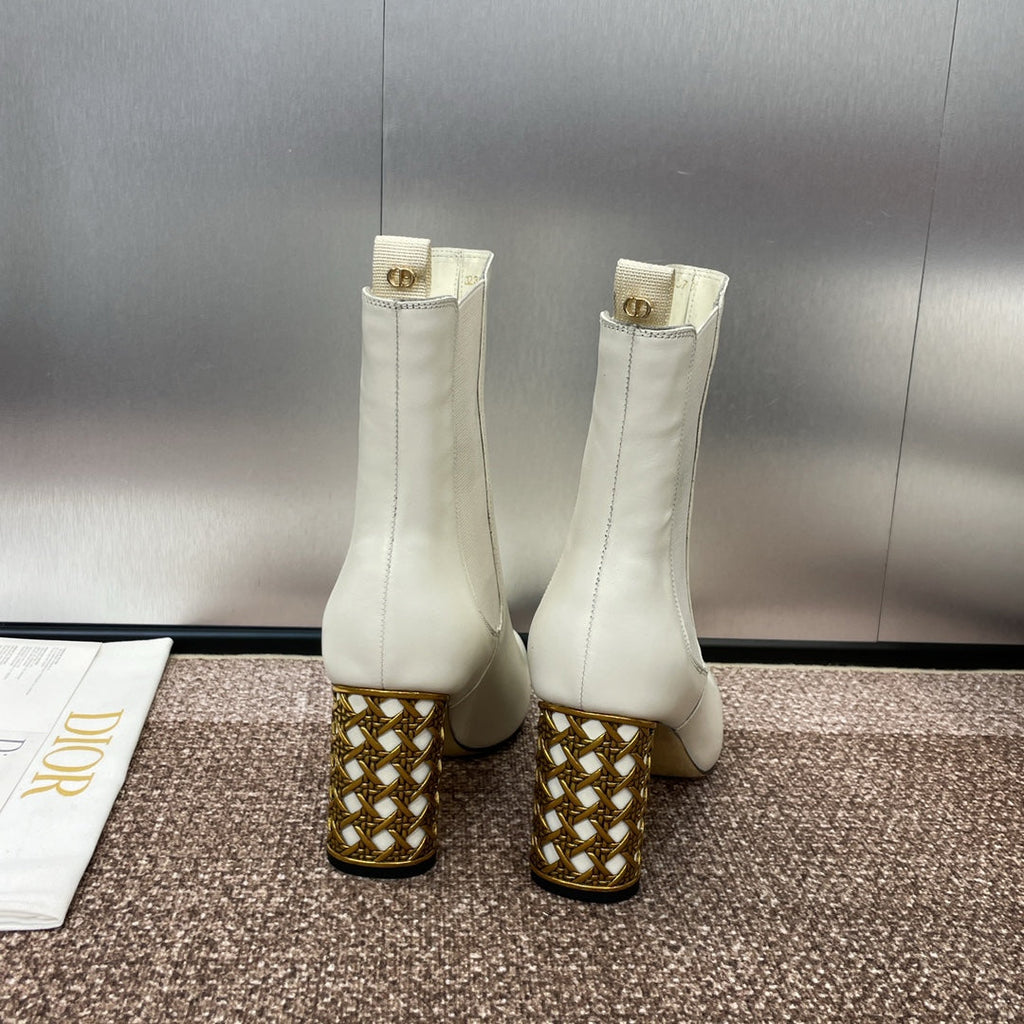 CD Icon Heeled Ankle Boot White Lambskin